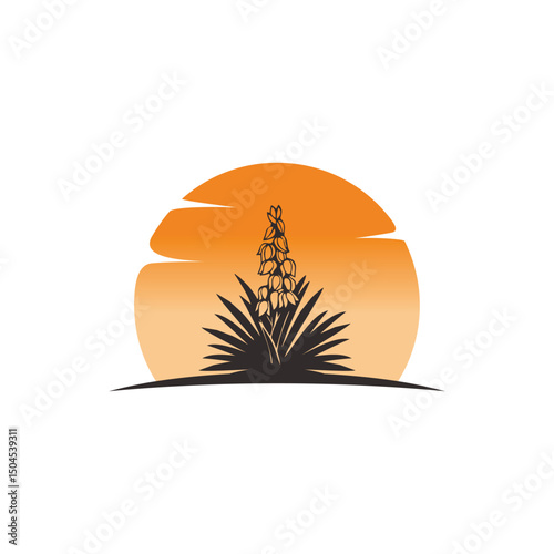 Desert bloom silhouetted by sunset hues