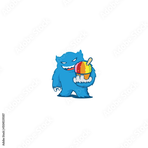 Fluffy blue beast with rainbow treat