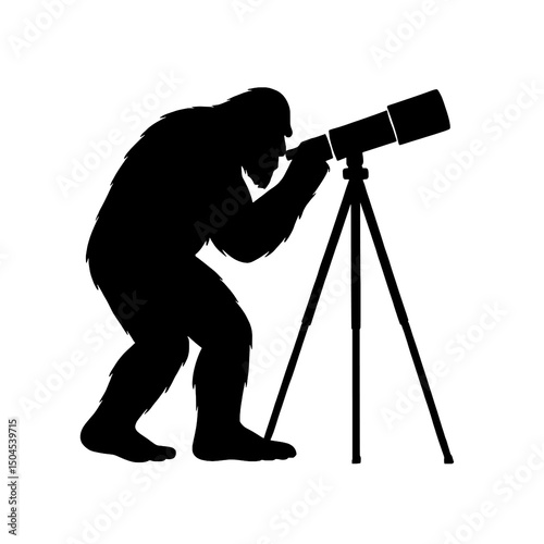 Silhouette of Bigfoot Looking Through a Telescope