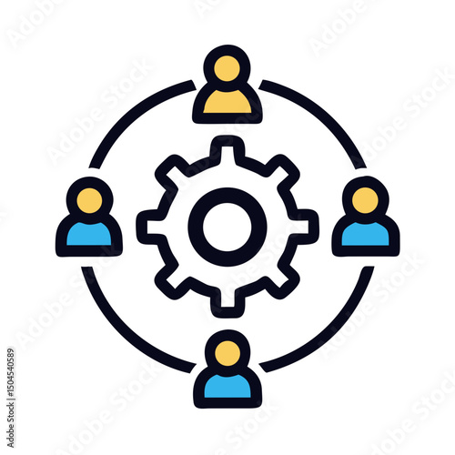 Team Collaboration Gear Icon Representing Cooperative Work and Productivity