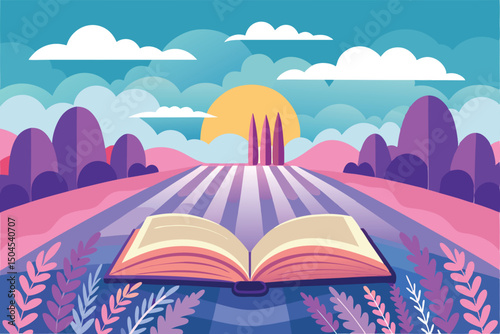 Open book pages with knowledge of literature and learning in nature's open library under the sky