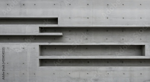 Abstract Concrete Wall with Empty Shelves Architectural Design Detail