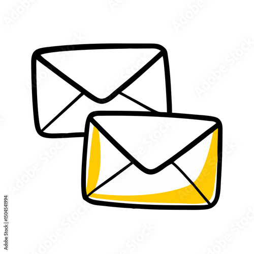 Stylized envelope icon set featuring yellow accents on white envelopes