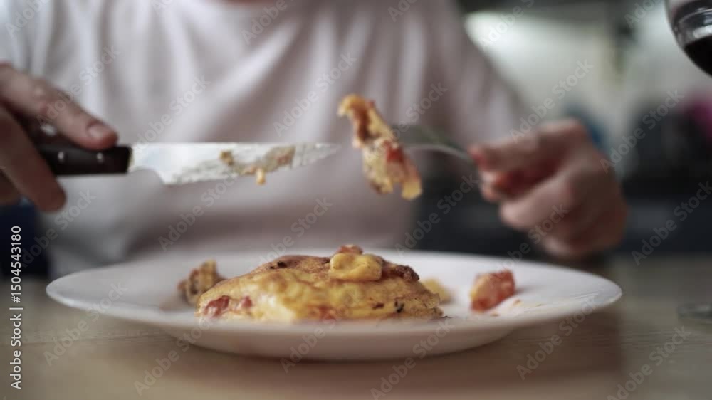 Cutting Into a Delicious Omelette with Wine — Gourmet Breakfast and Wine Pairing Cutting Into a Delicious Omelette with Wine — Gourmet Breakfast and Wine Pairing