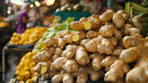 In the market, shoppers crowd around the ginger stall, drawn by the familiar spicy scent