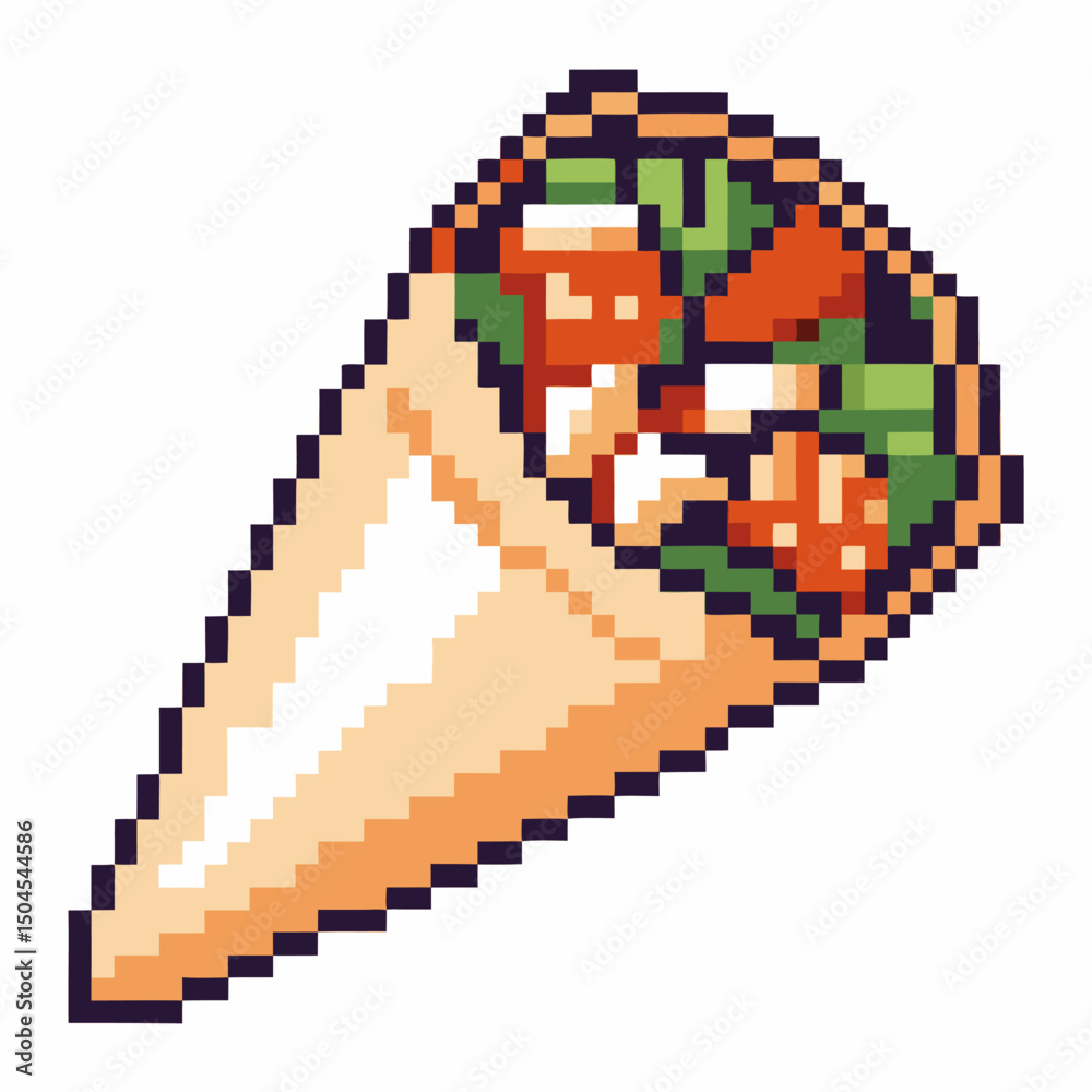 Fototapeta premium pixel art sushi cone icon with fish, rice, seaweed retro digital style, japanese cuisine