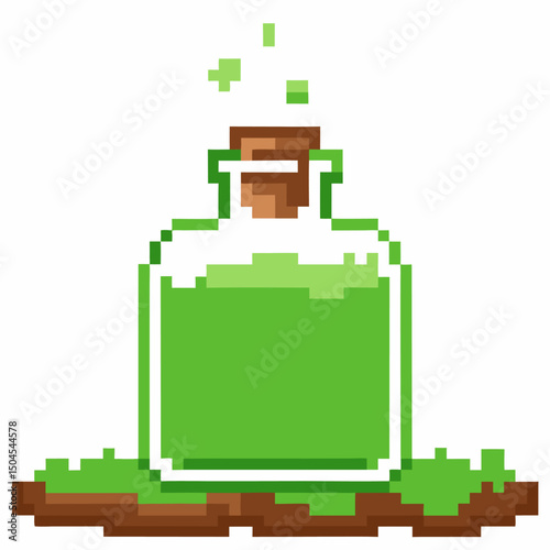 pixel art magic potion bottle green elixir, fantasy rpg game design retro gaming graphic, pixelated glass vial