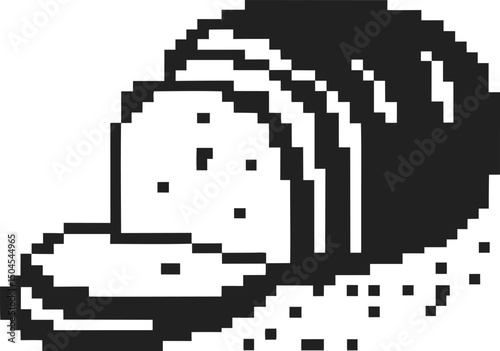 Pixel art bread slices digital loaf illustration in monochrome retro gaming style, pixelated design