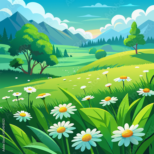 landscape with meadow and flowers