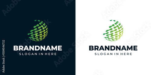 Green Tech Flow Globe Logo, Abstract green globe logo with flowing organic shapes

