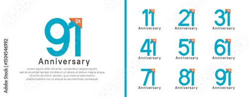 set of anniversary logo style. vector design blue color for celebration