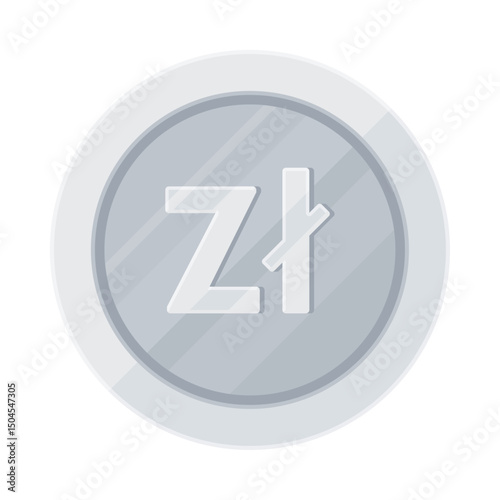 Silver coin with Polish złoty sign (zł). Economy, finance, investment, profit, money, PLN currency concept. Flat vector illustration isolated on white background	
