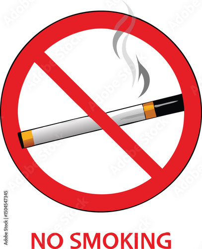 No Smoking Sign Vector – Simple Flat Design with Crossed-Out Cigarette on White Background for Posters, Labels, Stickers, Safety Signs, Health Campaigns, and Public Areas