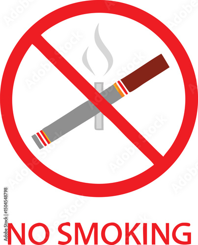 No Smoking Sign Vector – Simple Flat Design with Crossed-Out Cigarette on White Background for Posters, Labels, Stickers, Safety Signs, Health Campaigns, and Public Areas