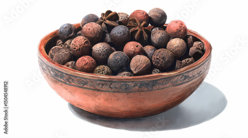 Allspice Berries in a Bowl – Aromatic Spice Watercolor Illustration

