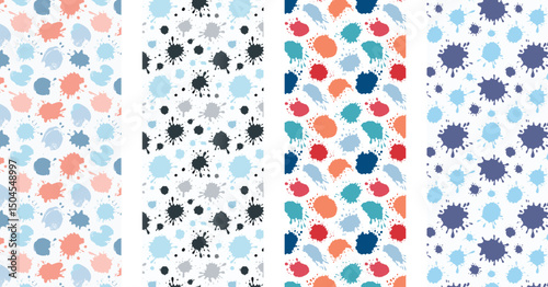set of seamless abstract ink blot pattern with organic shapes and chaotic layout