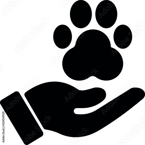 Hand holding paw icon—pet care and support symbol