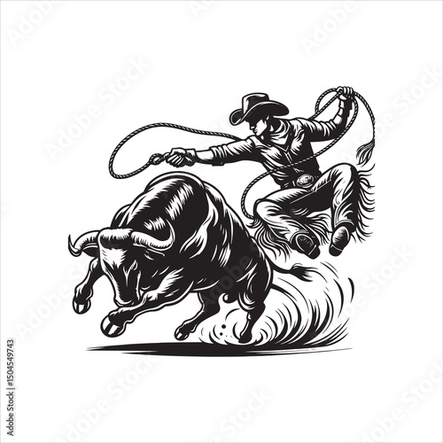 Bull Rodeo Showdown – Cowboy Riding a Bucking Bull in Action

