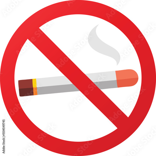 No Smoking Sign Vector – Simple Flat Design with Crossed-Out Cigarette on White Background for Posters, Labels, Stickers, Safety Signs, Health Campaigns, and Public Areas