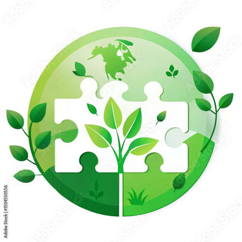 world environment day. Eco Earth in puzzle pieces with eco icons and leaves. vector illustration isolated on white background.