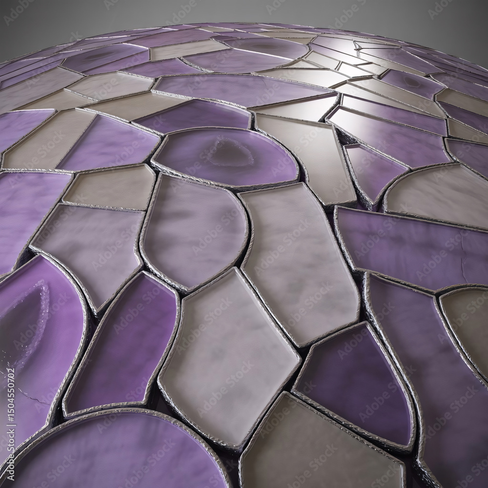 Fototapeta premium Abstract Purple and Gray Geometric Pattern on a Spherical Surface