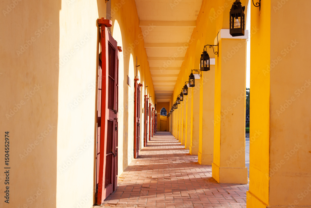 Fototapeta premium Colonial building of Las Bovedas in the walled city of Cartagena de Indias, Colombia