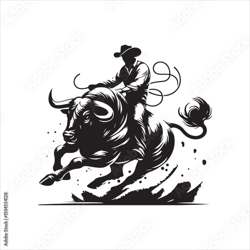 Bull Rodeo Showdown – Cowboy Riding a Bucking Bull in Action

