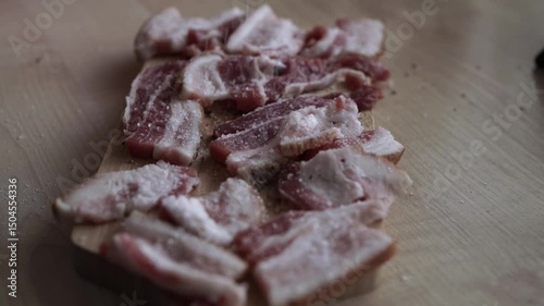 Pork Belly Cut with Salt and Pepper Seasoning — Preparing Flavorful Meat