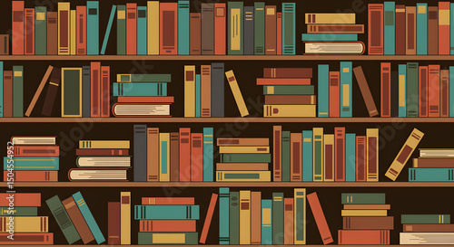 Extensive Collection of Books on Wooden Shelves A Visual Representation of Knowledge and Literature