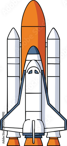 Space shuttle rocket illustration with orange fuel tank and white boosters vector design