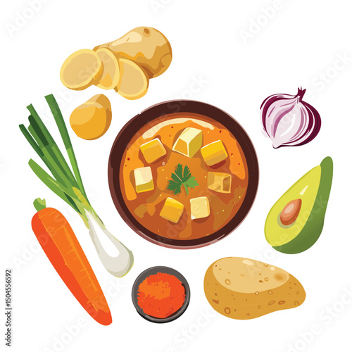 Simple Ingredients for a Bold Curry Flavor - Vector Illustration