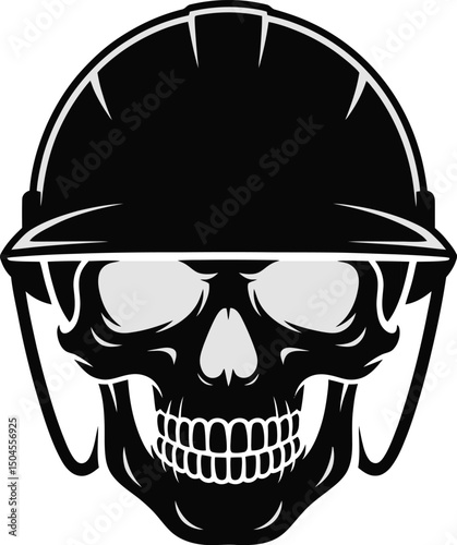 Skull Wearing Hard Hat Vector Illustration - Construction or Industrial Safety Concept.