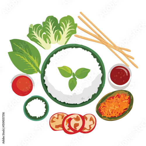 Fresh Greens and Ingredients for Salad - Vector Illustration