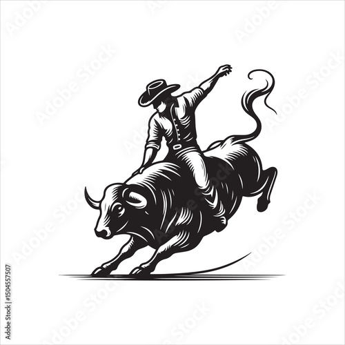 Bull Rodeo Showdown – Cowboy Riding a Bucking Bull in Action

