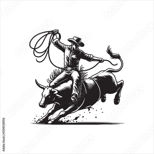 Bull Rodeo Showdown – Cowboy Riding a Bucking Bull in Action

