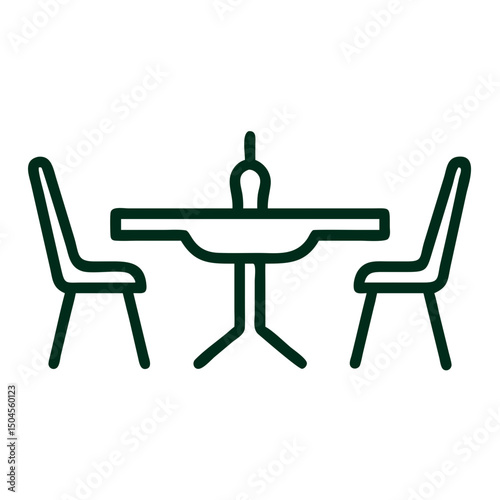 Dining table with two chairs icon in minimalist black line style