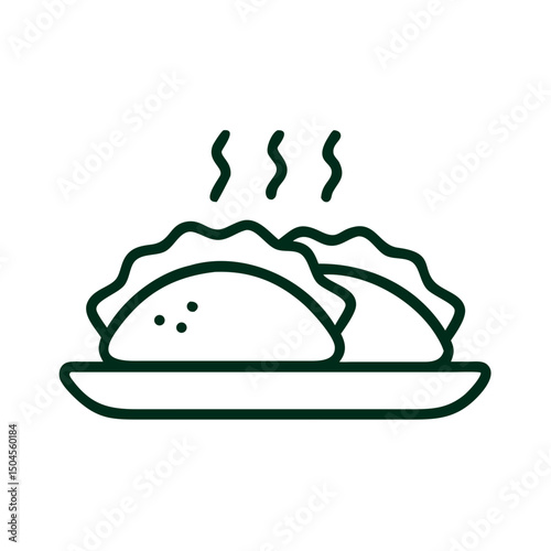 Dumplings on plate icon in minimalist black line style