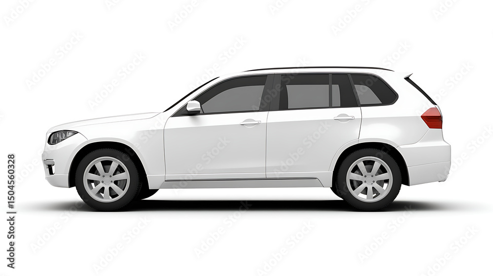 Side view of a white suv with tinted windows and silver rims on a white background Side view of a white suv with tinted windows and silver rims on a white background