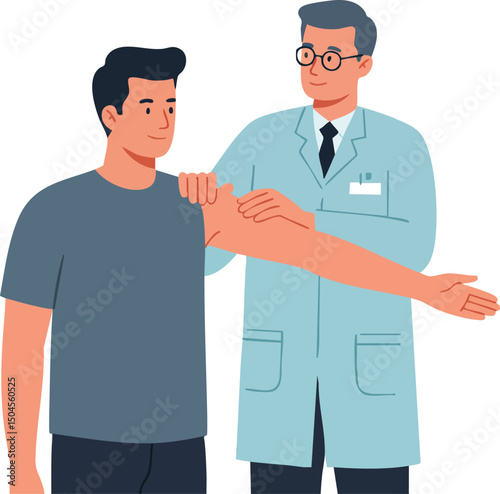 Doctor examining patients arm in medical consultation for healthcare and wellness vector illustration 