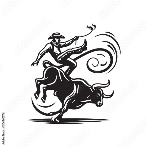 Bull Rodeo Showdown – Cowboy Riding a Bucking Bull in Action

