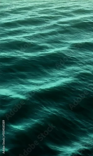Close Up Vertical View Of Ocean Waves In Shades Of Teal And Blue Creating Textured And Dynamic Surface