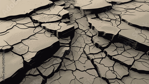 Cracked ground abstract background with vintage engraved fault line texture
