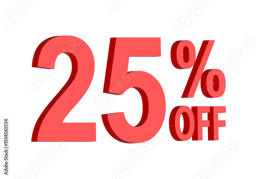 25% off sale in bold red 3D letters, red discount percentage for promotional sale banner icon, coupons, and special offers, marketing design element, boosting savings and shopping deals