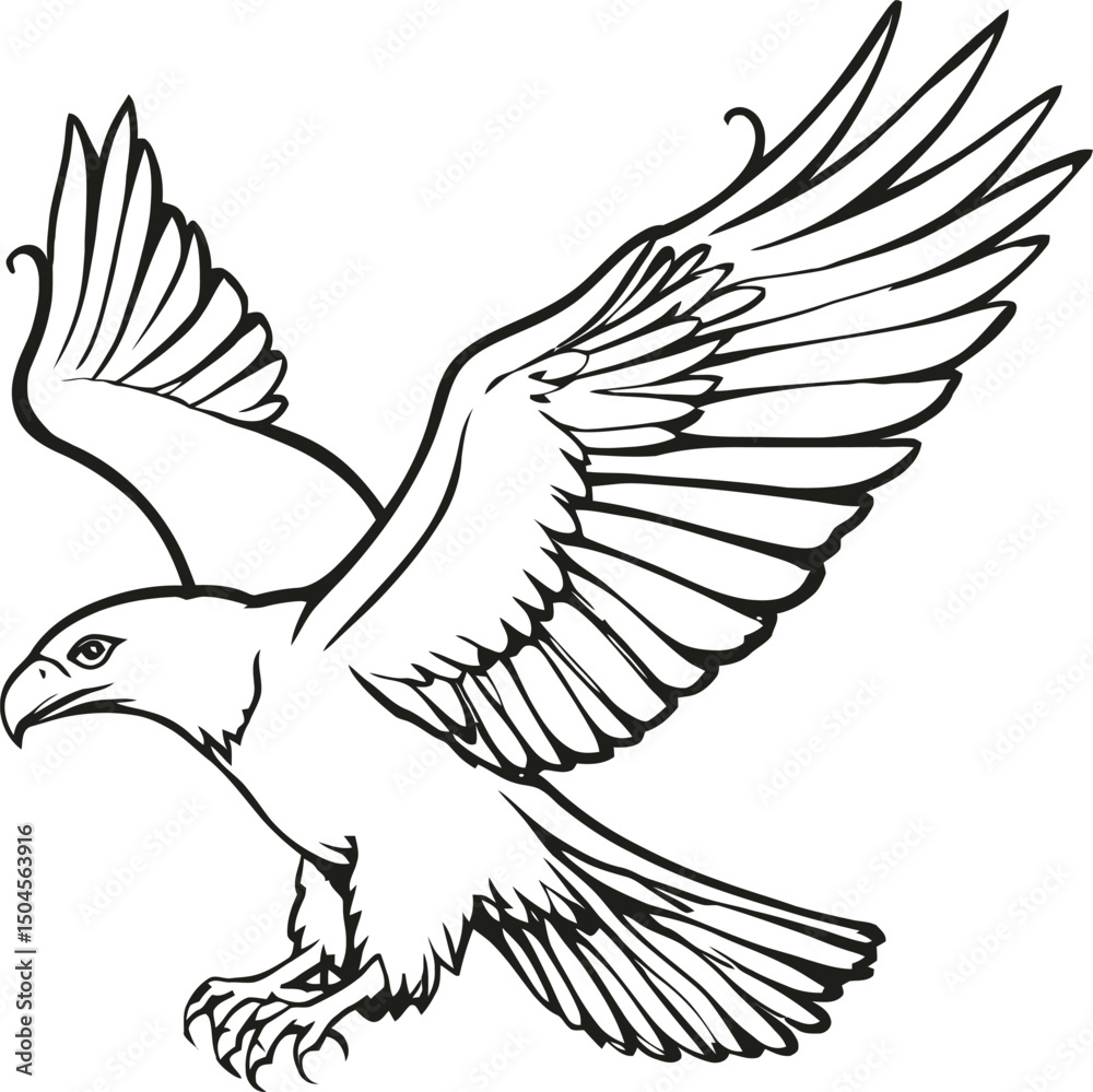 Obraz premium AI-Generated Flying Eagle Line Art—Stylized Vector Illustration