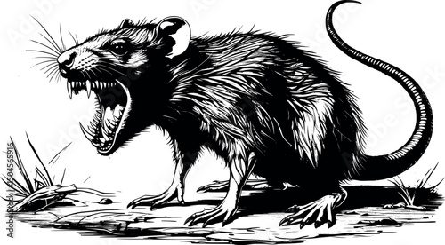 Vector engraving of crazy mole rat isolated on white