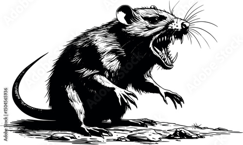 Vector engraving of crazy mole rat isolated on white