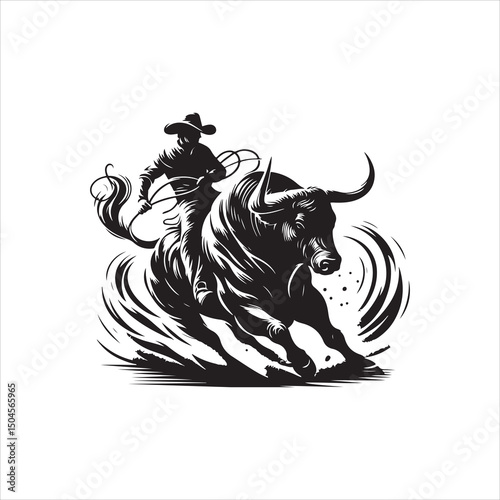 Bull Rodeo Showdown – Cowboy Riding a Bucking Bull in Action

