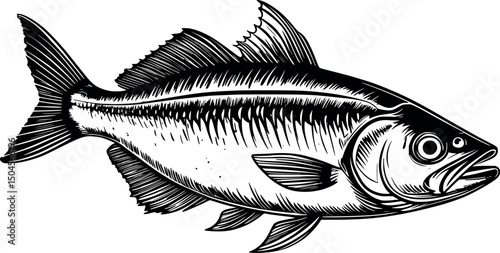 Vintage anchovy illustration in engraving style on white background