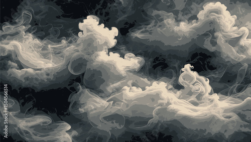 Surreal smoke engraving-style abstract background with vintage cloud texture