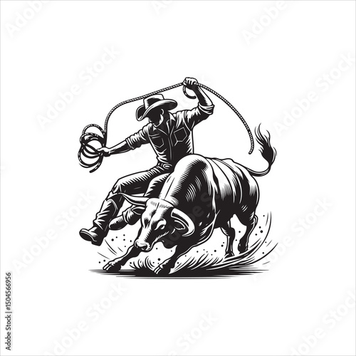 Bull Rodeo Showdown – Cowboy Riding a Bucking Bull in Action

